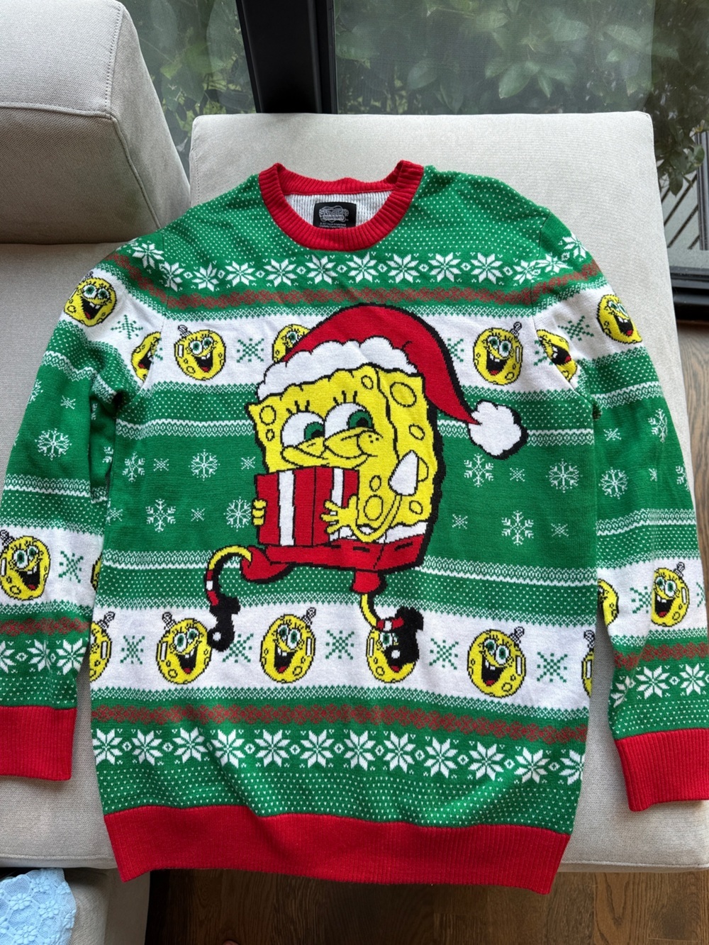 SpongeBob Square Pants Holiday Green Knit Sweater Mens S Unisex NWOT Sponge Bob